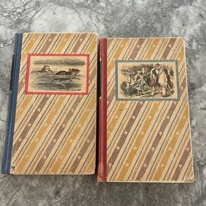 Vintage 1946 books Through the Looking Glass and Alice in Wonderland